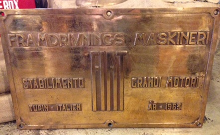 Extremely large (and heavy) brass shipbuilder's plate measuring 19 1/2  inches tall X 39 inches long